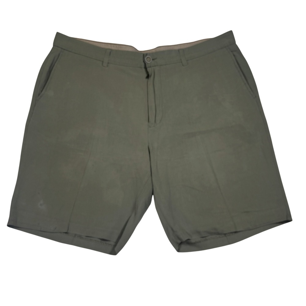 Tommy Bahama Chino Shorts Green 100% Silk Flat Front Casual Beach Resortwear 40